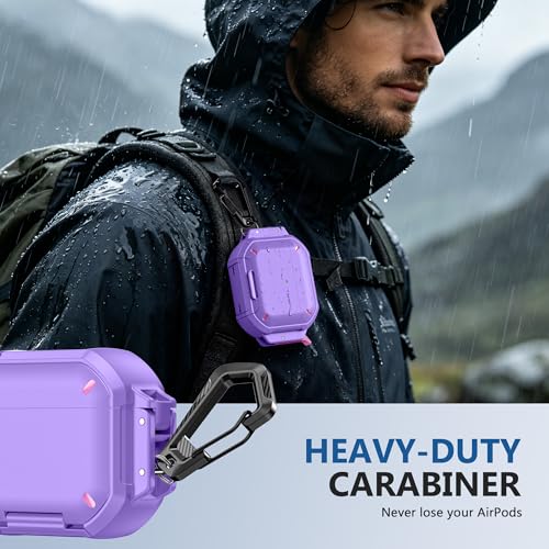 for AirPods Pro 3 Case, IP68 Waterproof Military Grade Protective Cover for AirPods Pro 3rd Gen, Anti-Scratch Hard Shell Cover with Secure Lock, Keychain & Phone Stand (2025), Purper - color: Purper