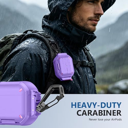for AirPods Pro 3 Case, IP68 Waterproof Military Grade Protective Cover for AirPods Pro 3rd Gen, Anti-Scratch Hard Shell Cover with Secure Lock, Keychain & Phone Stand (2025), Purper - color: Purper