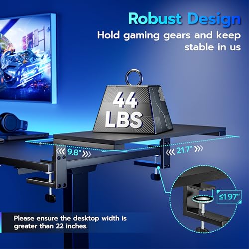 ARES WING Clamp-On 21.7" Desk Extender Shelf, Heavy Duty Desktop Organizer | 21.7"x 9.8" Versatile Clamp on Desk Shelf,For Gaming and Office Accessories, Black - size: 22", style: no hook
