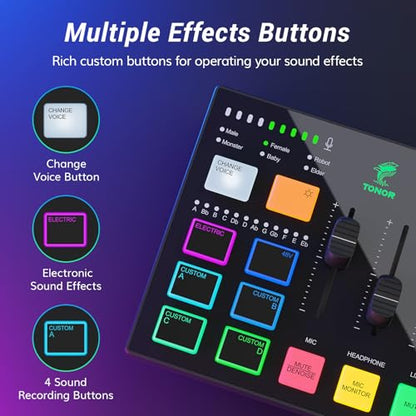TONOR Audio Interface and Microphone Set, Podcast Equipment Bundle, USB Audio Mixer with RGB, XLR Dynamic Microphone with Studio Sound Quality, Complete Package for Content Creating, Gaming, Streaming