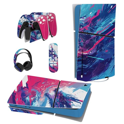 PlayVital Full Set Skin Sticker for ps5 Slim Console Disc Edition (The New Smaller Design), Vinyl Skin Decal Cover for ps5 Controller & Headset & Charging Station - Neon Dragoon - color: Neon Dragoon