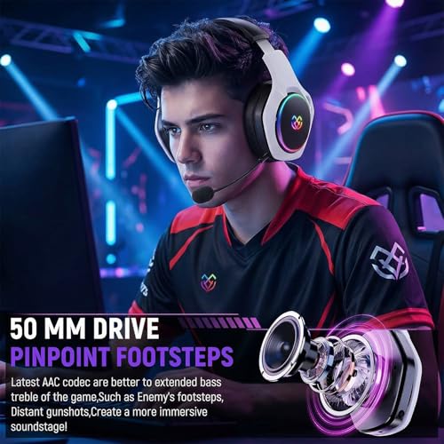Tatybo Wireless Gaming Headset for PS5, Dual Mode, Low Latency, Black White | 7.1 Surround Sound, Bluetooth+2.4GHz Dual Mode, Noise-Canceling Mic for FPS Battle Royale, 40Hrs for Switch, Mobile, Laptop - color: Black White