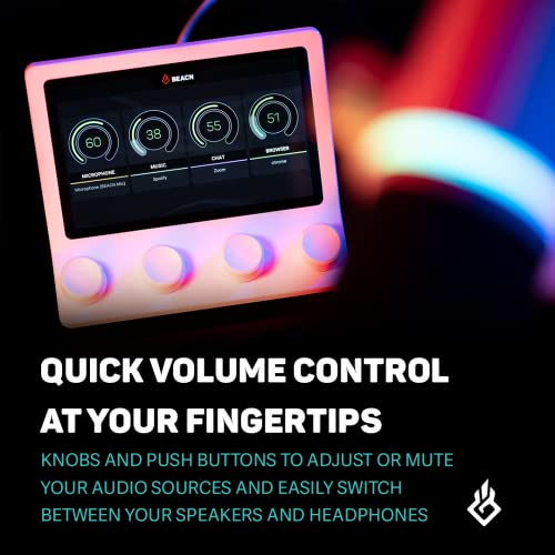 BEACN Mix (Light) - USB-C Audio Mixer & Controller, 5" Display, 4 Knobs | Windows Audio Controller w/ 5" Color Display & Push-button Encoders. For Streaming, Gaming, Podcasting & Work-From-Home.
