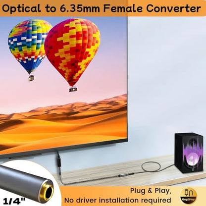 192KHz DAC Optical to 6.35mm Female TRS Converter,Optical Audio Cable to 1/4" Cable Adapter,Digital to Analog Audio Converter for HDTV DVD Set-top Boxes(O-ptical to 1/4") Aux Cable - 3.3FT - size: 3.3FT