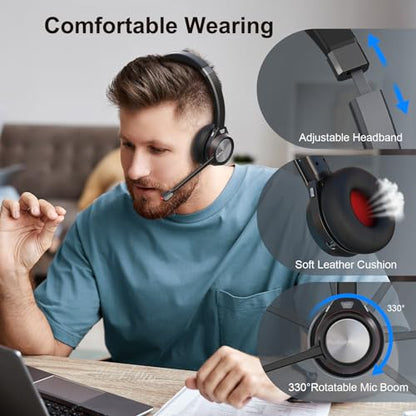 Bluetooth Headset with Microphone, Wireless Headset with Mic & Mute Button, 40 Hrs Working Time Noise Cancelling Bluetooth 5.2 for PC Laptop Teams Zooms Work Business Meeting