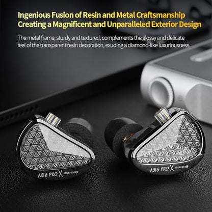 KZ AS16 PRO X in Ear Monitor Headphones HiFi Gaming Earbuds 16BA Balanced Armature Drivers IEM Earphones for Musicians Singers Audiophile Dj Drummers - size: No Mic