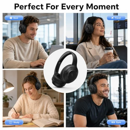 DOQAUS Bluetooth Headphones Over Ear, 9 EQ Modes & App Control | HiFi Stereo Sound, 70H Playtime, Memory Foam Earpads with ENC Microphone, Wireless Headphones for Travel, Work, Phone & PC - color: Black