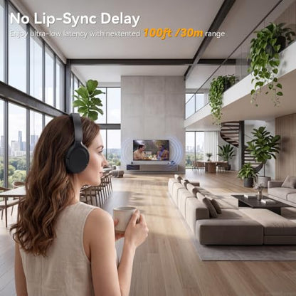 Wireless Headphones for TV Watching, TV Headphones Wireless for Seniors with Transmitter Charging Base, 65H No Audio Delay Bluetooth Headphones for TV, HiFi Stereo Sound, Gifts for Parents/Elderly