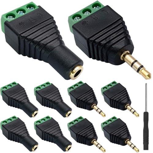 3.5mm Screw Terminal Gold Plated, 1/8" TRS Male to 3 Pin Screw Terminal with 1/8" TRS Female to 3 Pin Screw Terminal, Balun Solderless Converter with Screwdriver - color: 3Pin