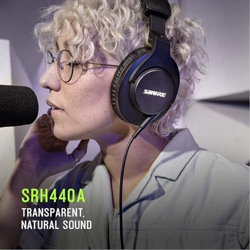 Shure SRH440A Over-Ear Wired Studio Headphones for Recording | Studio-grade closed-back headphones with enhanced frequency response and a collapsible design for monitoring - size: 3.25, style: Gen 2