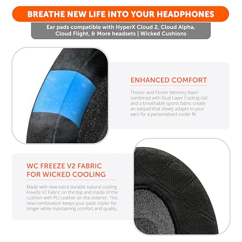 WC Freeze V2 Cloud - Angled Cooling Gel Earpads Compatible with HyperX Cloud Series by Wicked Cushions | Angled Pads for Extreme Comfort, New Freeze V2 Cooling Fabric, Extra Thick | Black Camo - color: Black Camo
