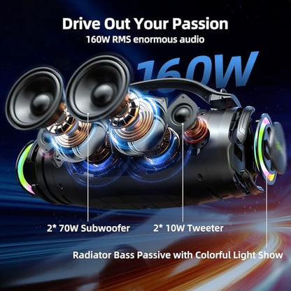 ZEALOT Bluetooth Speaker Loud with Subwoofer, Portable Speaker 160W RMS, bocina Bluetooth, IPX6 Wateproof, HiFi Stereo Sound, 36000mah /EQ/Party Sync/USB/TF/RGB Light, for Home/Outdoor