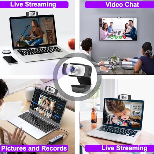 1080p Hd Webcam with Microphone, Wide Angle USB Computer Camera for Pc Mac Laptop, Plug and Play