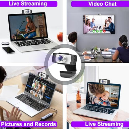 1080p Hd Webcam with Microphone, Wide Angle USB Computer Camera for Pc Mac Laptop, Plug and Play