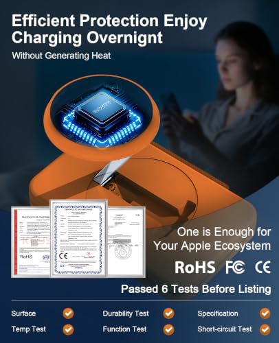 3 in 1 Magnetic Wireless Charger for Apple Multiple Devices, Foldable Fast Charging Station - Magsafe Charger Stand, Travel Charger Pad for iPhone 17 16 15 14 13 12 Series/Apple Watch/AirPods Orange | Magsafe Charger Stand for Multiple Devices, Travel Cha