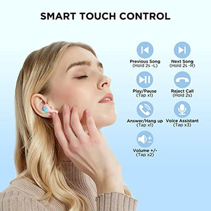 HTC True Wireless Earbuds 1 Bluetooth 5.3 in-Ear Headphones ENC Noise Cancellation with Transparent Charging Case, 32-Hour Playtime/Built-in Mic/Touch Control - Crystal Pink - color: Pink
