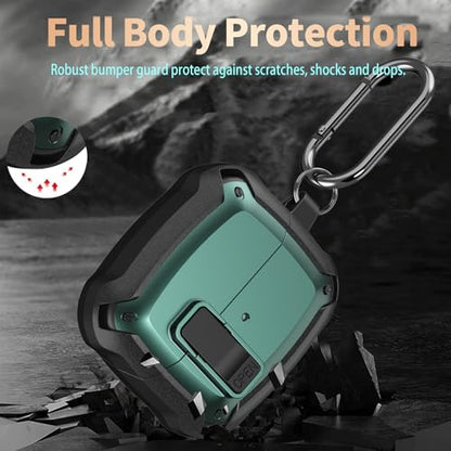 Galaxy Buds 3 Pro/3/3 FE Case Cover with Secure Lock Clip, Shockproof Samsung Galaxy Buds3/3 Pro 2024/3 FE 2025 Protective Hard Cover Shell with Carabiner&Cleaner kit for Men Women, Black/Green - color: Black/Green