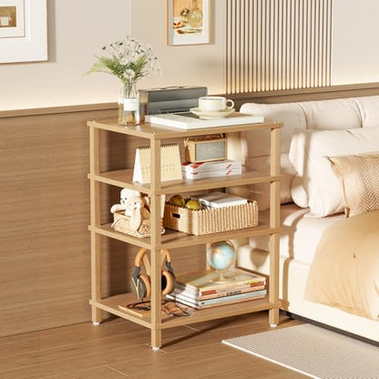 LELELINKY 4-Tier AV Media Player Stand Set of 2, Natural Stereo Cabinet, Wooden TV Stand,Game Console Shelf, Multifunctional Entertainment Center, Suitable for Home, Conference Room, Game Studio - color: Natural, size: 4 Tier