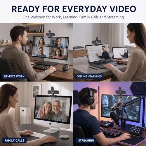 1080P Webcam for PC & Laptop with Microphone — Stay Connected | Plug and Play No Driver, Crystal Clear Video Auto Lighting, Privacy Physically Protected, Mount It Anywhere in Seconds - color: Black