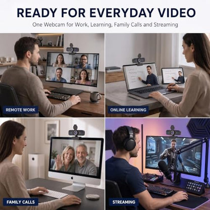 1080P Webcam for PC & Laptop with Microphone — Stay Connected | Plug and Play No Driver, Crystal Clear Video Auto Lighting, Privacy Physically Protected, Mount It Anywhere in Seconds - color: Black