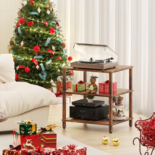 3-Tier AV Media Player Stand, Brown Stereo Cabinet, Modern Stereo Cabine,Game Console Shelf,Wooden TV Stand,Multifunctional Entertainment Center, Suitable for Home, Conference Room - color: Brown, size: 3 Tier