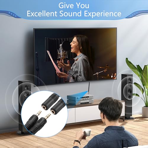 CERRXIAN 90 Degree 3.5mm Male to 2 Female Spring Y Splitter Cable,Dual 3.5mm Coiled Cord,1/8" TRS 1 Male to 2 Female Plug Audio Splitter Coiled Cable for Home,Phone, Headset,Speakers Etc