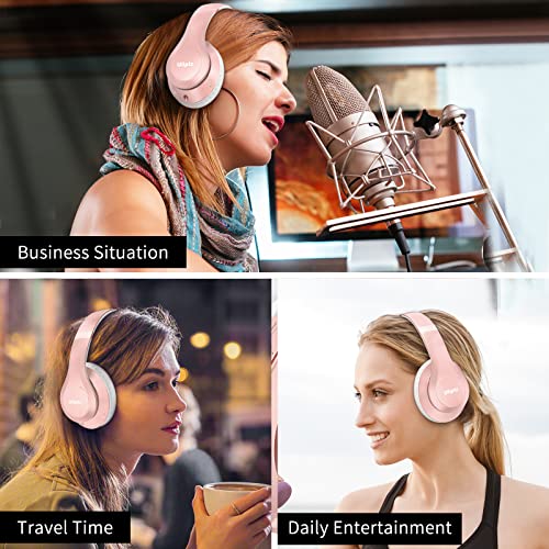 Uliptz Bluetooth Headphones Over Ear, Wireless HiFi Stereo Foldable Headset | 65H Playtime, Bluetooth 6.0, 6 EQ Modes, Built-in Mic, Deep Bass Stereo, Lightweight Design for Home, Office, Travel & PC - color: Rose Gold