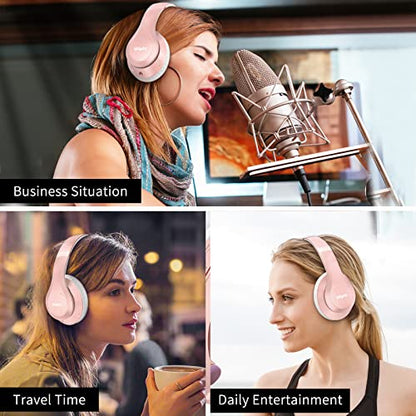 Uliptz Bluetooth Headphones Over Ear, Wireless HiFi Stereo Foldable Headset | 65H Playtime, Bluetooth 6.0, 6 EQ Modes, Built-in Mic, Deep Bass Stereo, Lightweight Design for Home, Office, Travel & PC - color: Rose Gold