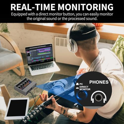 XTUGA USB Audio Interface for PC with Touch Model 16 bit/48 kHz, DSP Effect, 48V Phantom Power XLR Audio Interface for Recording Music, Live Streaming, Q-16