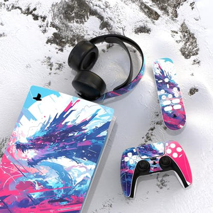PlayVital Full Set Skin Decal for ps5 Console Digital Edition, Sticker Vinyl Decal Cover for ps5 Controller & Charging Station & Headset & Media Remote - Neon Dragoon - color: Neon Dragoon