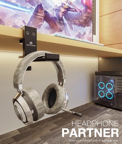 New Foldable Headphone Stand Hanger Holder Aluminum Headset Soundbar Stand Clamp Hook Under Desk Space Save Mount, Universal Fit Gaming Headphones, Black - color: Black