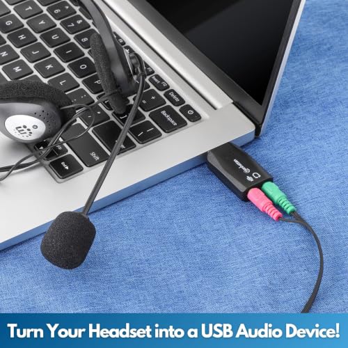 Manhattan USB Audio Adapter External Stereo Sound Card - with 3.5mm Headphone and Microphone Jack - Plug and Play, No Drivers Needed, 3D Sound - for Windows and Mac – 3 Yr Mfg Warranty – 150859 | USB sound card with mic input and speaker output, plug-and-