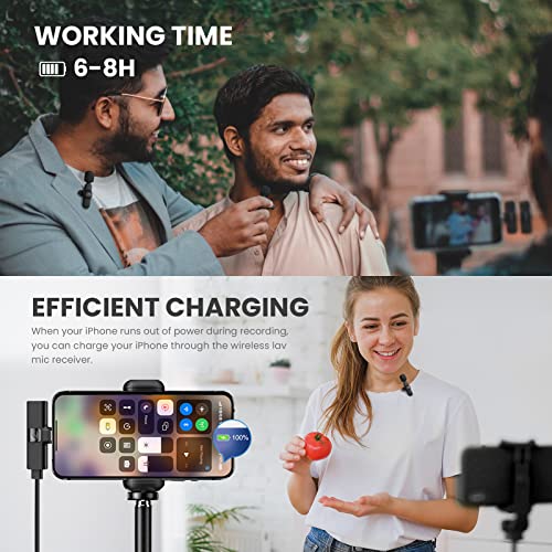 tongyu Wireless Lavalier Microphone for iPhone/iPad with Noise Reduction, Mini Microphones Wireless with Furry Microphone Cover, iPhone Microphone Wireless for Video Recording/YouTube/Vlog (2 Mics)