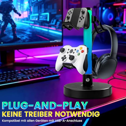 VCOM Headphone Stand with 17 Light Modes, Gaming Controller Holder with Remote Control, PC Gaming Accessories for Desk, Universal Organizer Headpsets/Xbox/PS5 Headset Stand Gamer Gifts