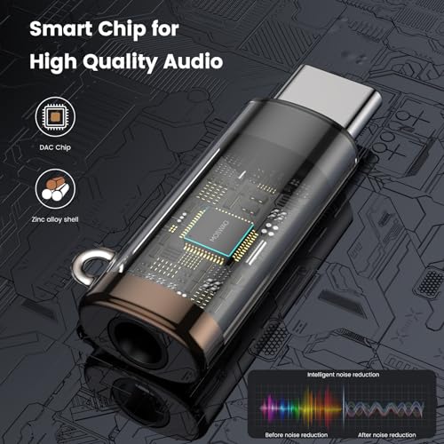 MOSWAG USB C to 3.5mm Headphone Adapter, Typc C to 3.5mm Aux Headphone Adapter, USB C to Aux Audio Zinc Alloy Adapter for Samsung GalaxyS23 S22 S21 Ultra, Pixel 7/6 iPad Pro/Air/Mini | Hi-Fi Audio Converter and Microphone in Zinc Alloy High Resolution Com