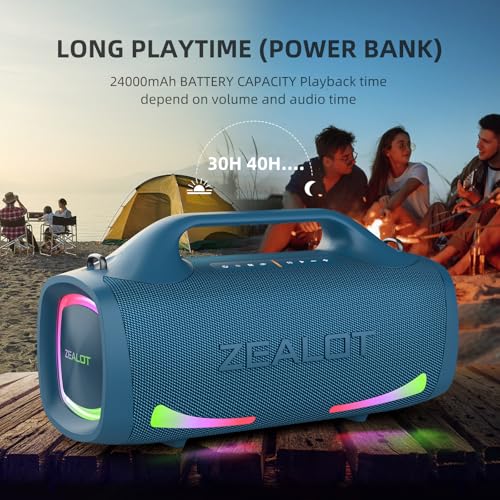 ZEALOT Bluetooth Speaker, 120W Booming Sound Speakers Wireless, Dual Pairing, XBass, BT 5.3, 24000mAh Power Bank, Portable Outdoor Waterproof Speaker for Camping, Beach Party（Dark Blue） - color: Dark Blue