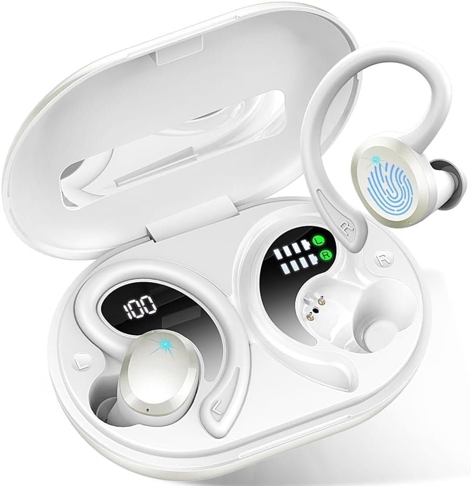 Wireless Earbuds, Sport Bluetooth 5.4 Headphones 2026 New Bluetooth Earbuds with 56Hrs Stereo, 4 ENC Mic, Noise Canceling Over-Ear Buds with Earhooks, IP7 Waterproof Earphones for Workout/Running/Gym - color: White