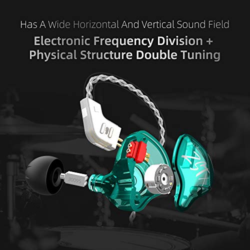 KZ ZST X Hybrid in-Ear Earphones, Cyan | HiFi Musician Monitor Earbuds, Detachable 2-Pin Cable, 10mm DD+BA, Noise-Isolating, In-Ear Headphones, Gaming IEM - color: Cyan, size: Without Mic