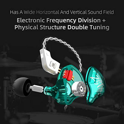 KZ ZST X Hybrid in-Ear Earphones, Cyan | HiFi Musician Monitor Earbuds, Detachable 2-Pin Cable, 10mm DD+BA, Noise-Isolating, In-Ear Headphones, Gaming IEM - color: Cyan, size: Without Mic