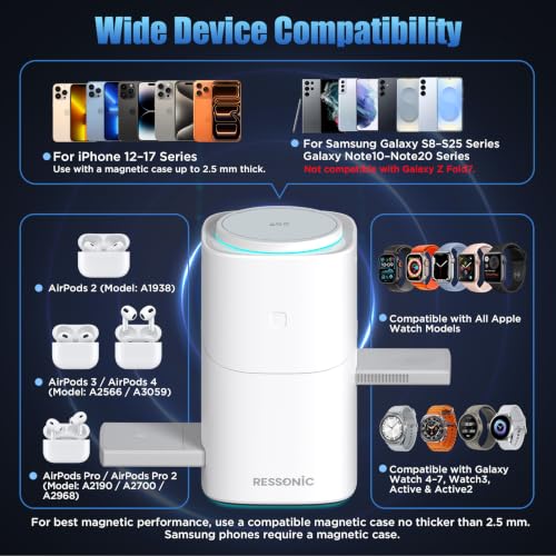 25W 3 in 1 Wireless Charging Station for Apple&Samsung, Desk Night Stand | Includes 45W Adapter, Wireless Charger for MagSafe iPhone 17/16/15/14/13/12, Galaxy S25/S24/S23/S22, AirPods & Watch - color: Black