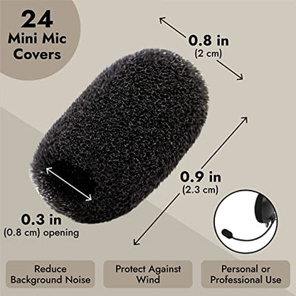Juvale Headset Microphone Foam Windscreens - Noise Reduction Microphone Windscreens - Wind Muff for Mic Shield & Lapel Mic Covers - Pack of 24, 0.8 in, Black