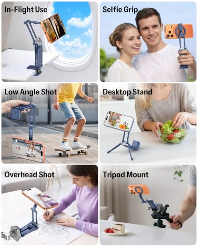 OMOTON TP02-Pro Magnetic Phone Holder, 5-in-1 Tripod Stand with Rear Attachment Plate | Desk, Kitchen, Gym, Vlogging | iPhone 12-17 Series, Blue - color: 4-Blue