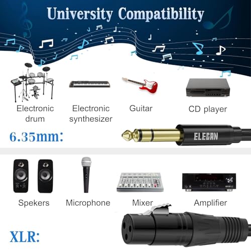 6.35mm (1/4 Inch) TRS Male to XLR Female Cable 6 Ft, Balanced Professional Shielded Stereo Microphone Cable Cord, Gold Plated for Mixer AMP Speaker Amplifier with 6.35 to 3.5mm Adapter+Ties - size: 6FT, style: 6.35mm to XLR Female
