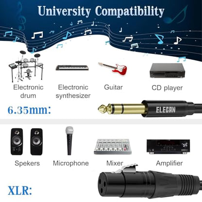 6.35mm (1/4 Inch) TRS Male to XLR Female Cable 20 Ft, Balanced Professional Shielded Stereo Microphone Cable Cord, Gold Plated for Mixer AMP Speaker Amplifier with 6.35 to 3.5mm Adapter+Ties - size: 20FT, style: 6.35mm to XLR Female