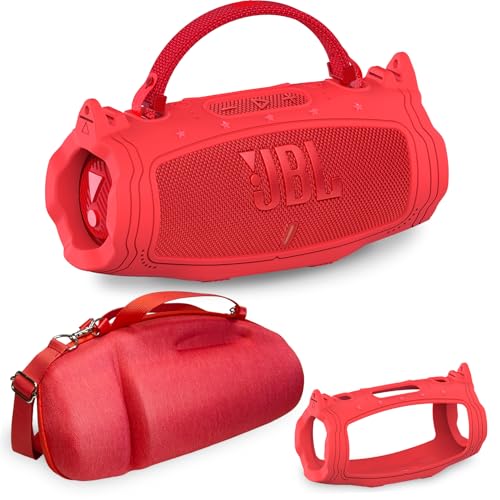 JCHPINE Silicone Cover and Carrying Case for JBL Charge 6 Bluetooth Speaker | Accessories for JBL Charge 6 AI Sound Bluetooth Speaker Protective Cases with Shoulder Strap (Red) - color: Red