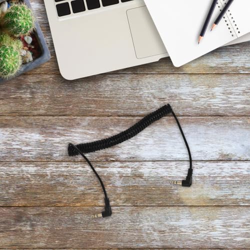 Coiled Right Angle Male to Male Stereo Aux Cable Retractable Spring Extension for Headphones Smartphones Tablets Compatible Audio Wire