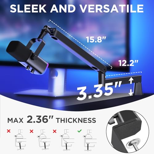 InnoGear 로우 프로파일 마이크 암 붐 암 마이크 스탠드 데스크 마운트, 블랙 | Fifine AM8 K669B Elgato Blue Yeti Shure SM58 SM7B, 1.5kg(3,300파운드) 무게 용량, 진동 방지, 각도 조절 가능 - color: 블랙., style: 로우 프로파일 마이크 암