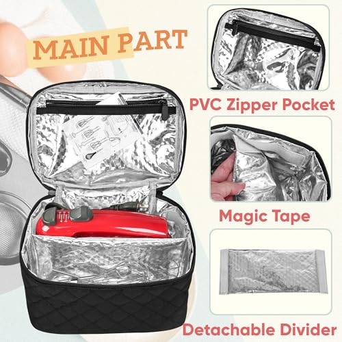 Hand Mixer Carrying Bag for KitchenAid 5/6/7/9 Speed Mixers | Quilted Storage Case with Aluminum Lining, Clear PVC Pocket and Top Handle for Hand Mixer, Beaters and Attachments, Black