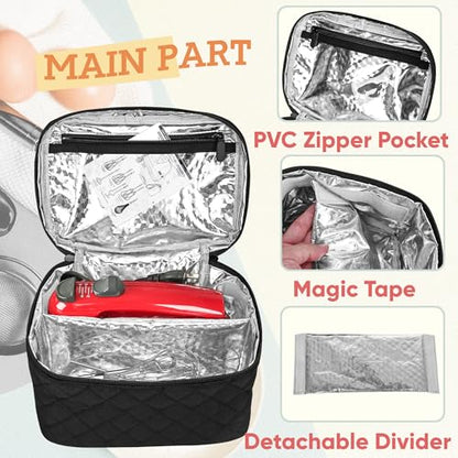 Hand Mixer Carrying Bag for KitchenAid 5/6/7/9 Speed Mixers | Quilted Storage Case with Aluminum Lining, Clear PVC Pocket and Top Handle for Hand Mixer, Beaters and Attachments, Black