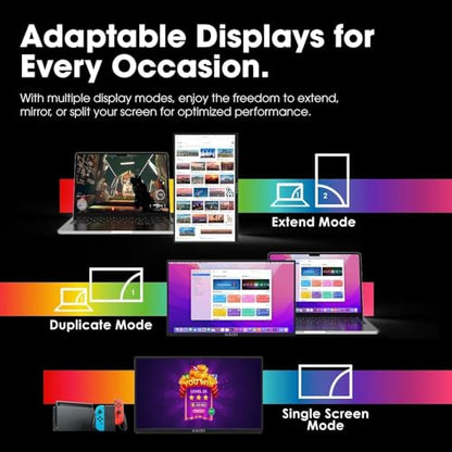 Kado Portable Monitor 15.6'' Ultra-Slim 100% sRGB 1080p IPS Second Display | 180° Kickstand Laptop Monitor 1920x1080, Carrying Case for PC, Mac, Phone, Dex, Xbox, PS5, USB-C & HDMI Connectivity - size: Kickstand